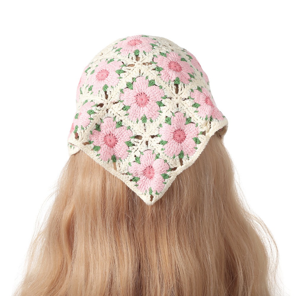 Headband Summer Knit - ヴィンテージ織りニット花三角形スカーフヘッドバンド弾性ヘアバンド女性ガールヘアスカーフヘアアクセサリーファッション