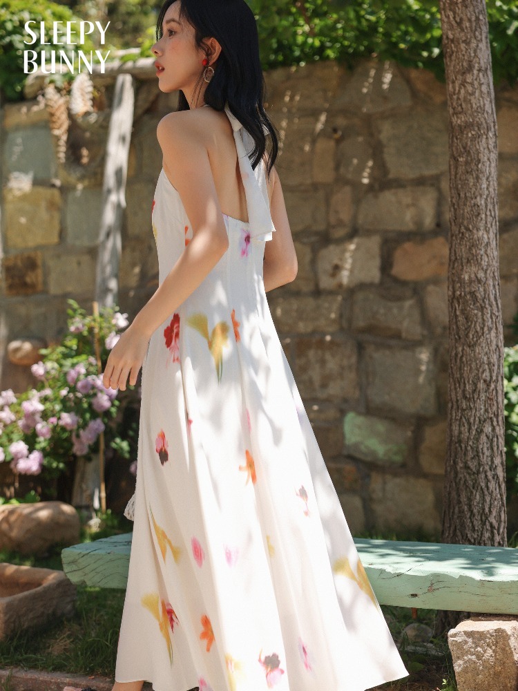 女性用バケーションスタイル ホルターネックミディドレス レデ - Midi Skirt Floral のレビューと価格