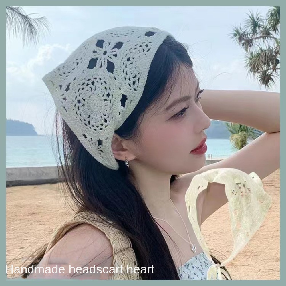 中空かぎ針編みの花のヘッドバンド、三角形のスカーフ、織りのバ - Headband Summer Knit のレビューと価格