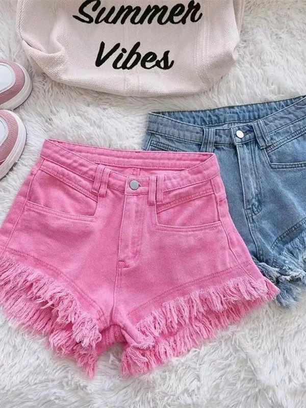 カジュアル韓国スタイルのフリンジヘムデニムショートパンツ女性 - Shorts Denim Frayed のレビューと価格
