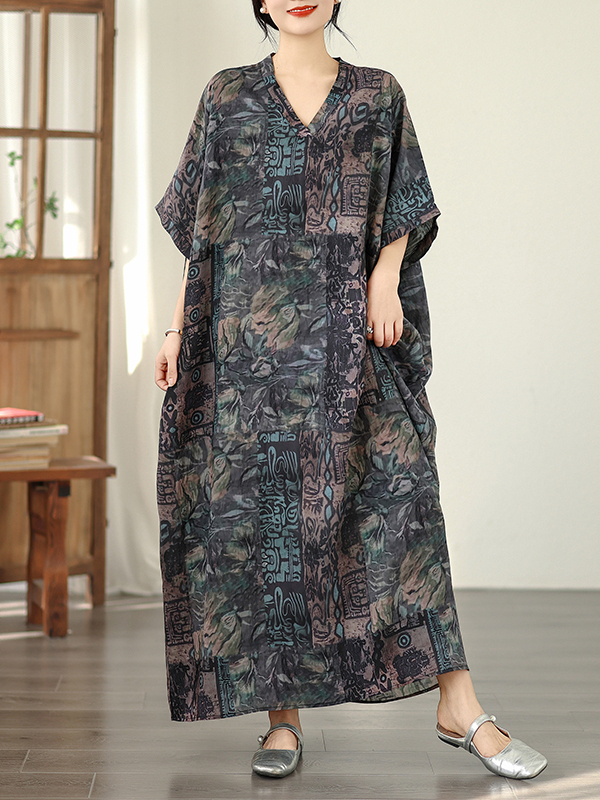 夏らしい花柄のバケーションスタイル、Vネックレトロロングワン - Linen Dress Wrap のレビューと価格
